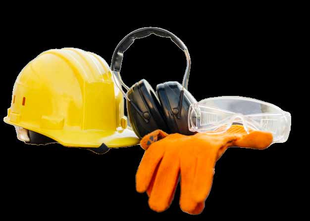 Occupational safety hard hat, earmuffs, and protective gloves